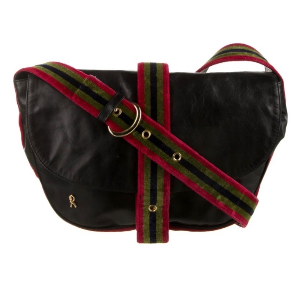 Roberta di Camerino Velvet-Trimmed Leather Shoulder Bag